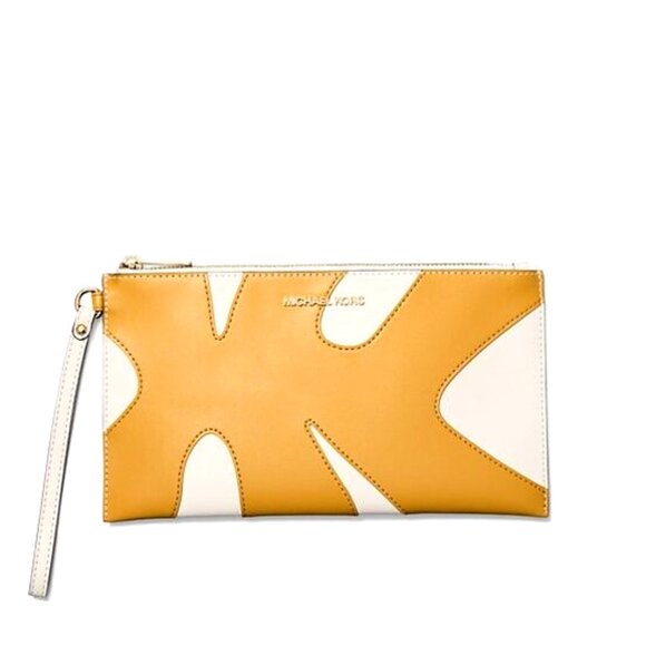 New Michael Kors Jet Set Travel Large Patchwork Wristlet Golden Rod Multi - Picture 1 of 2